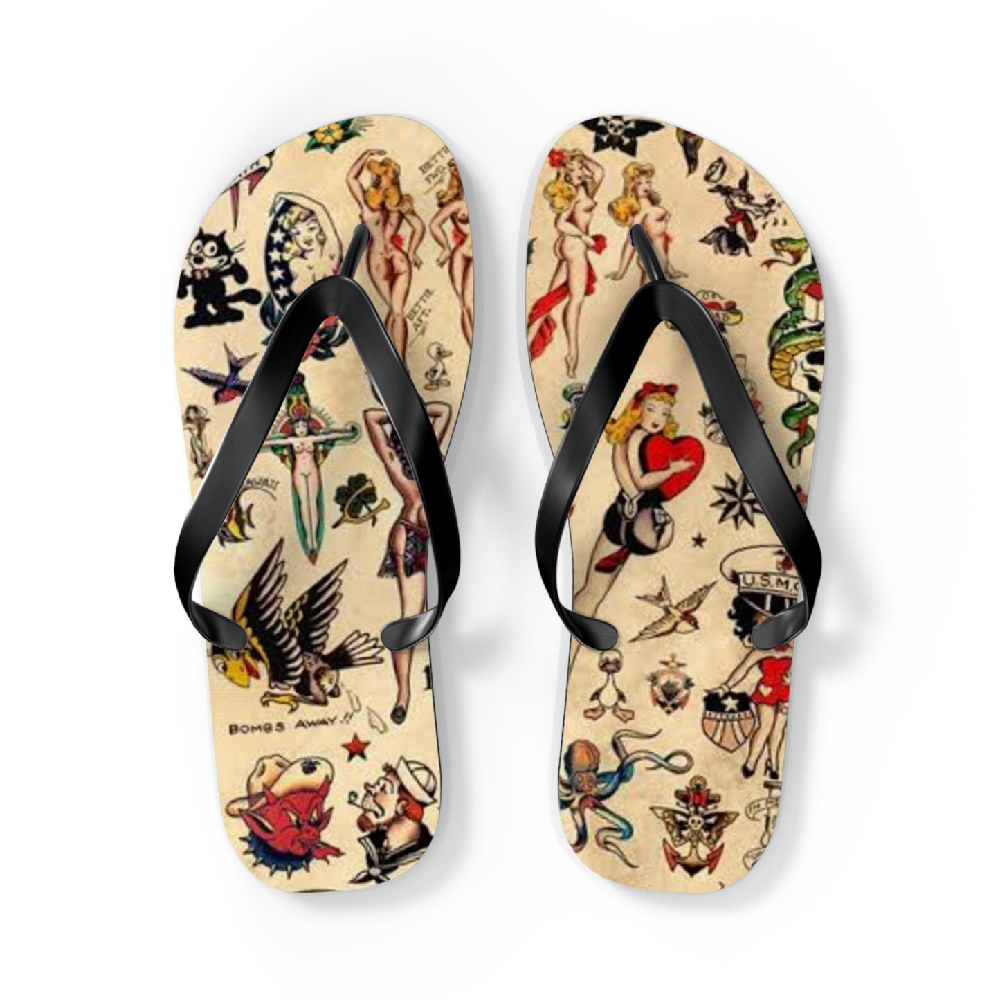 Sailor Jerry Navy Sandals, Beach Shoes, Vacation Flip Flops, Pool Slides