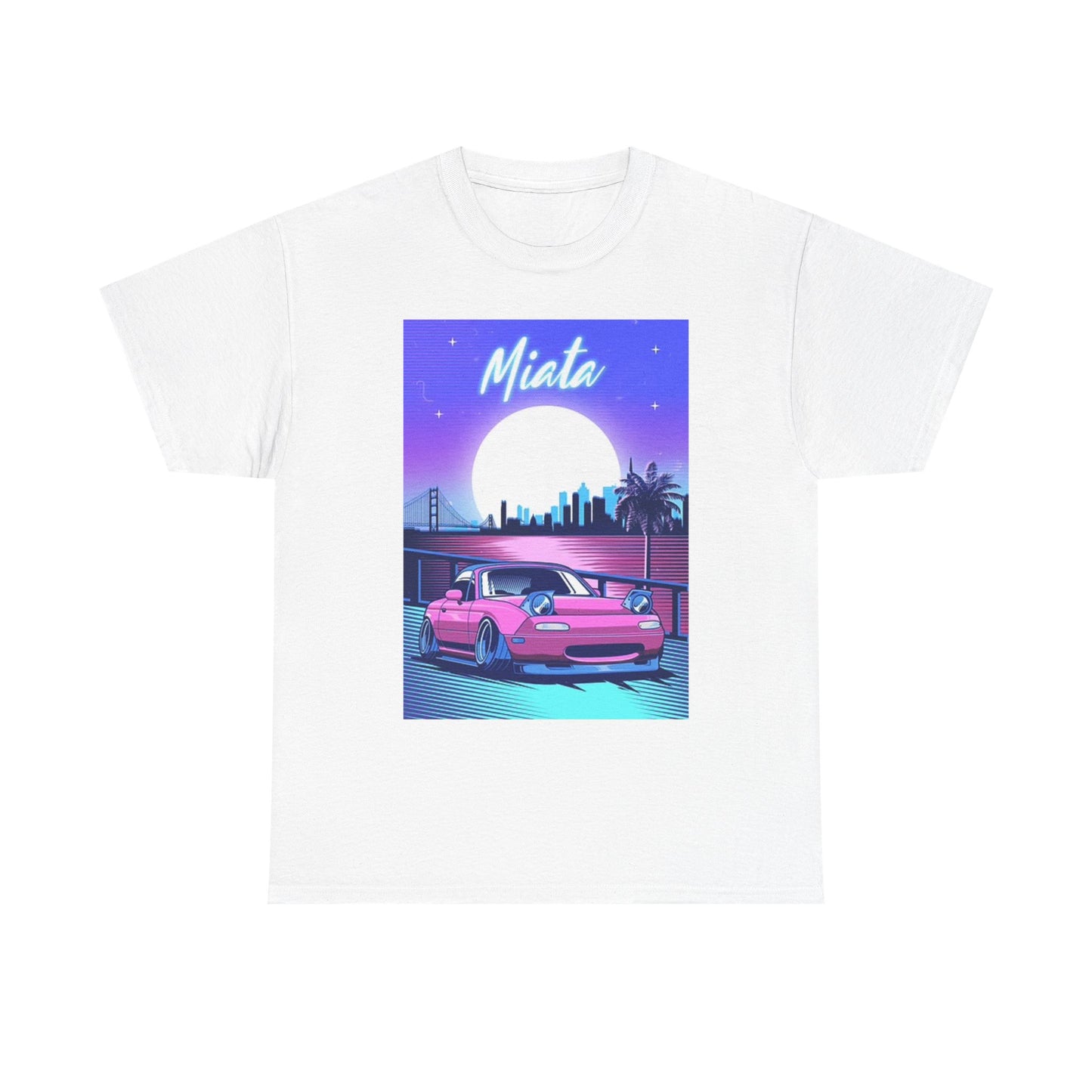 Mazda Miata Graphic T Shirt Retro Neon Car Show Unisex Heavy Cotton Tee JDM