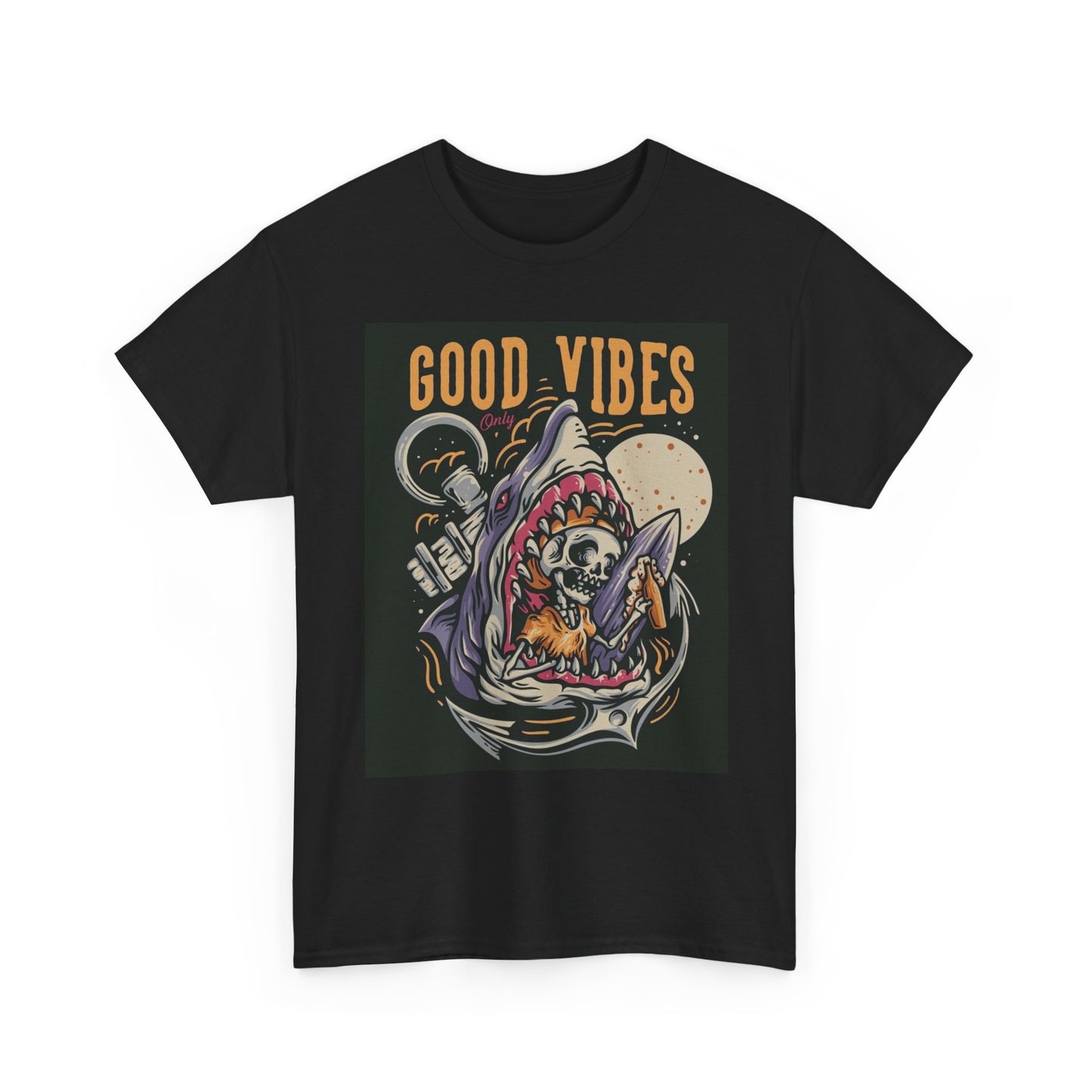 Only Good Vibes Graphic T Shirt Funny Shark Beer Attack Unisex Heavy Cotton Tee