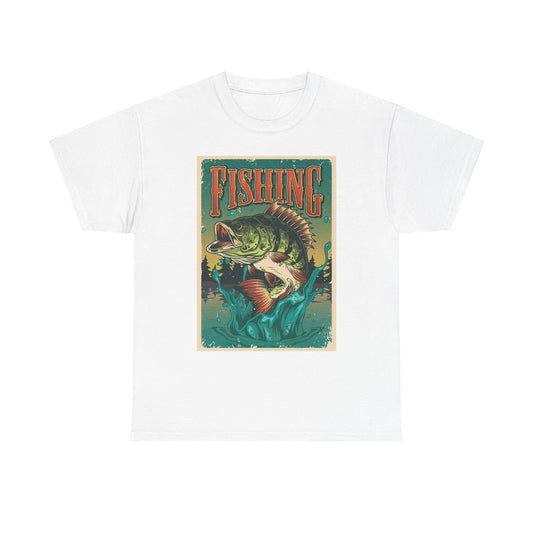 Fishing Graphic T Shirt Retro Poster Outdoors Unisex Heavy Cotton Tee