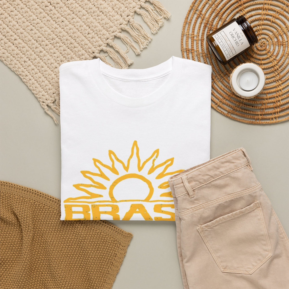 Brazil Sun Graphic T Shirt Men's Retro Classic Heavy Cotton Tee