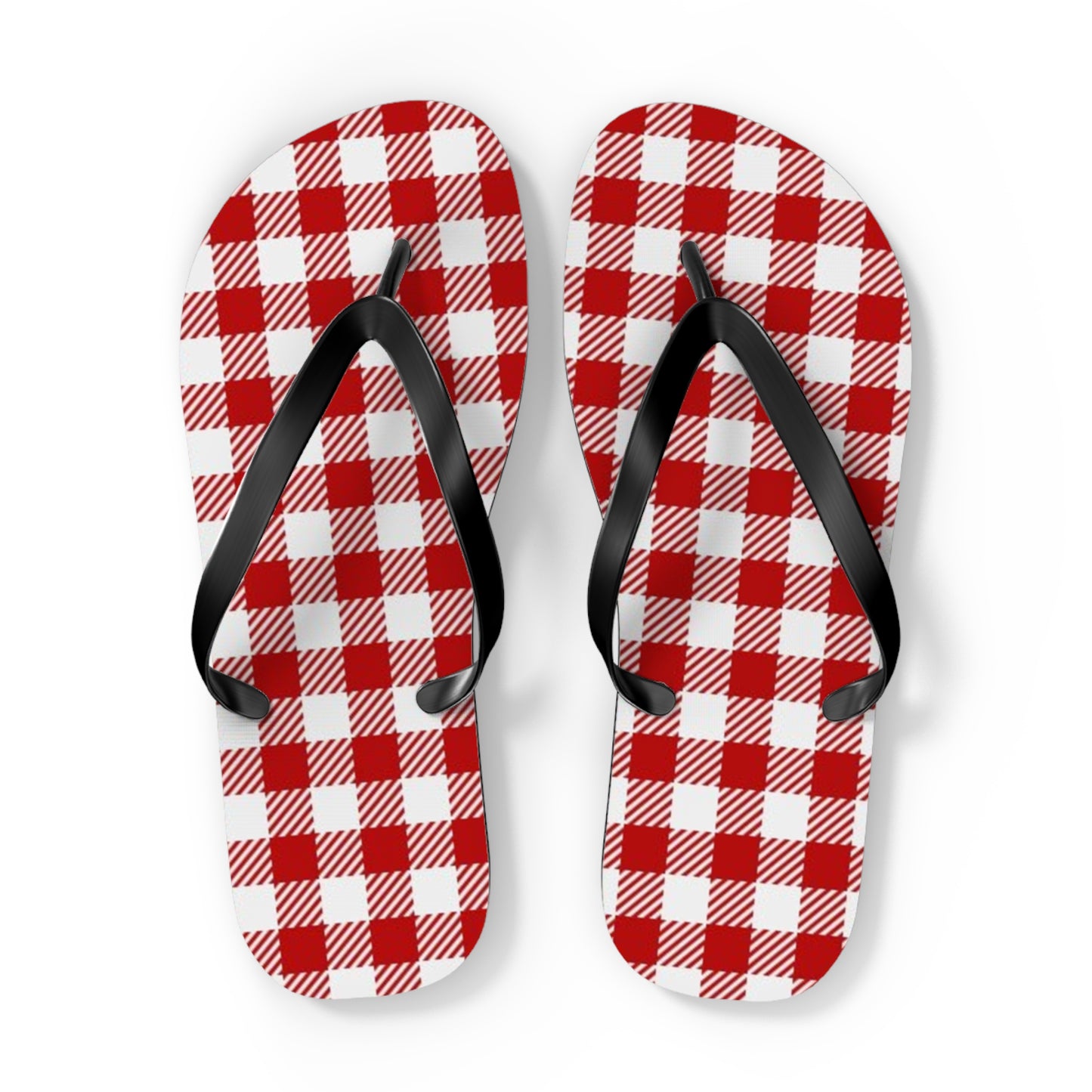 Red And White Checkered Sandals, Beach Shoes, Vacation Flip Flops, Pool Slides
