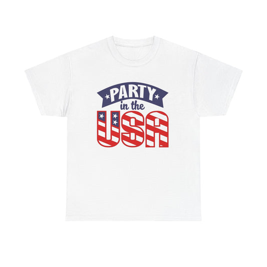 Party In The USA American Flag Graphic T Shirt Men's Heavy Cotton Tee