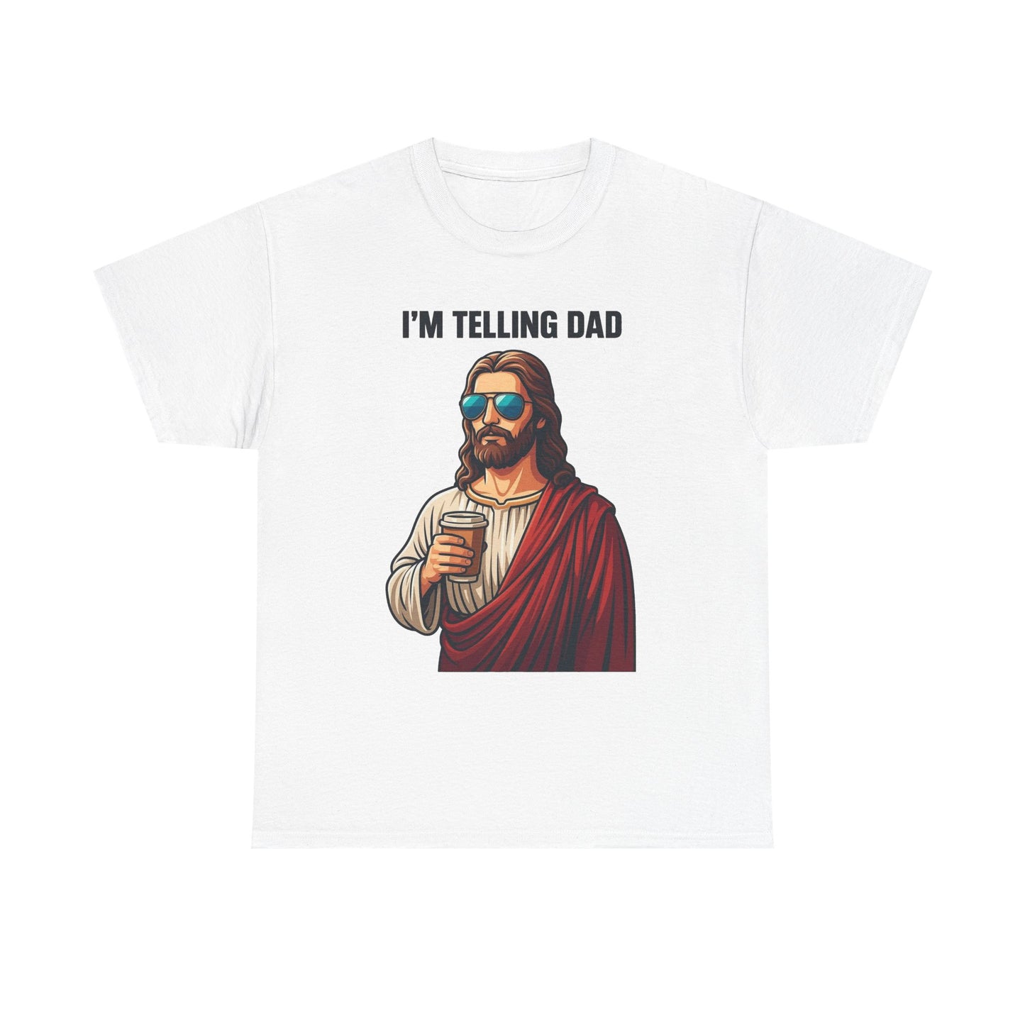 I'm Telling Dad Funny Jesus Jokes Graphic T Shirt Men's Heavy Cotton Tee - Quality - Modern True to Size