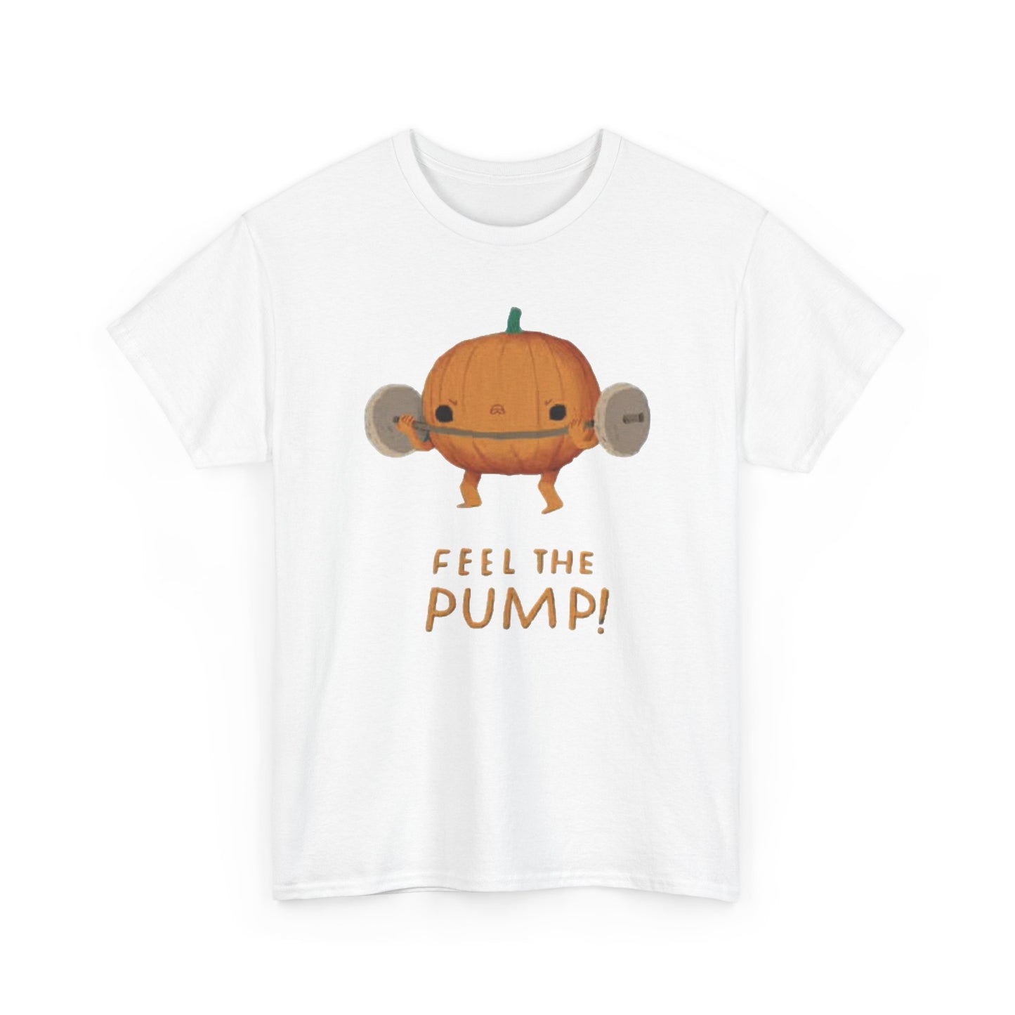 Feel The Pump Pumpkin Graphic T Shirt Funny Gym Workout Unisex Heavy Cotton Tee