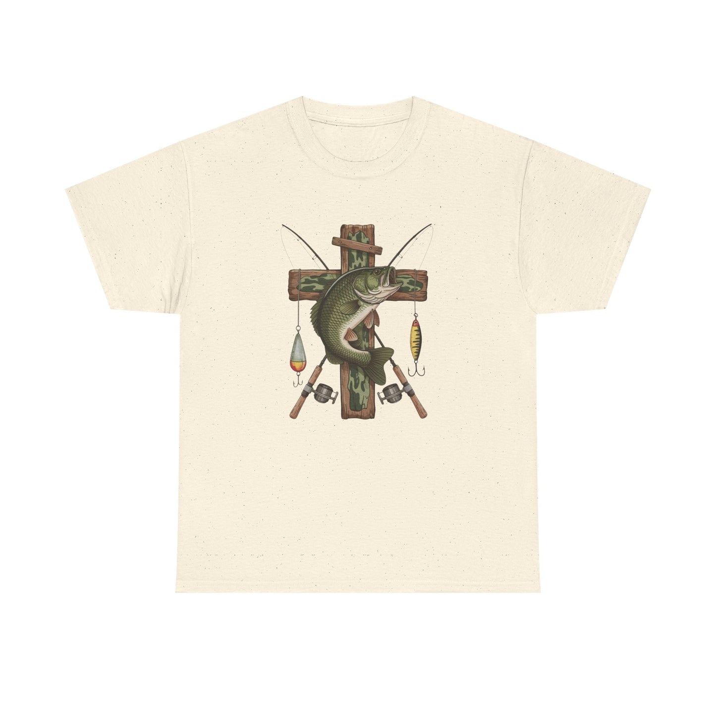 Fishing Cross Graphic T Shirt Unisex Heavy Cotton Tee