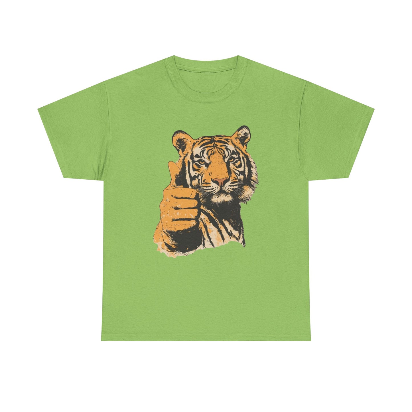 Thumbs Up Tiger Retro Graphic T Shirt Regular Men's Heavy Cotton Tee