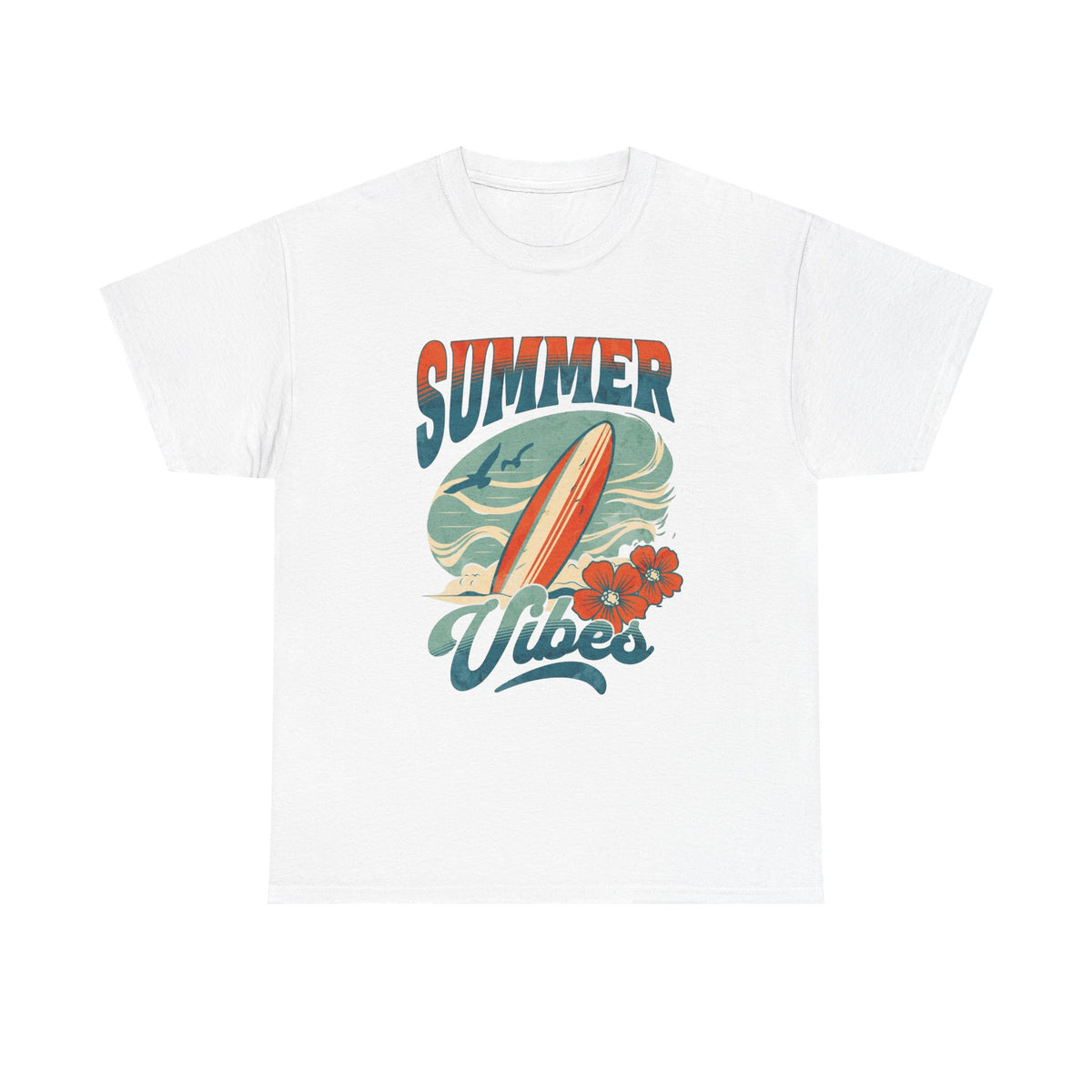 Summer Vibes Beach Surfing Graphic T Shirt Men's Heavy Cotton Tee