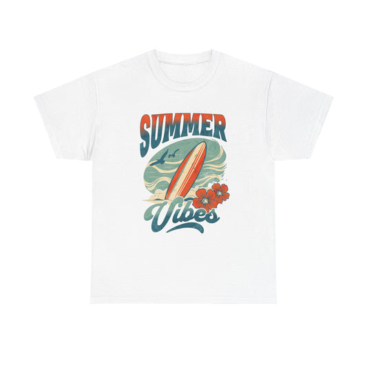 Summer Vibes Beach Surfing Graphic T Shirt Men's Heavy Cotton Tee