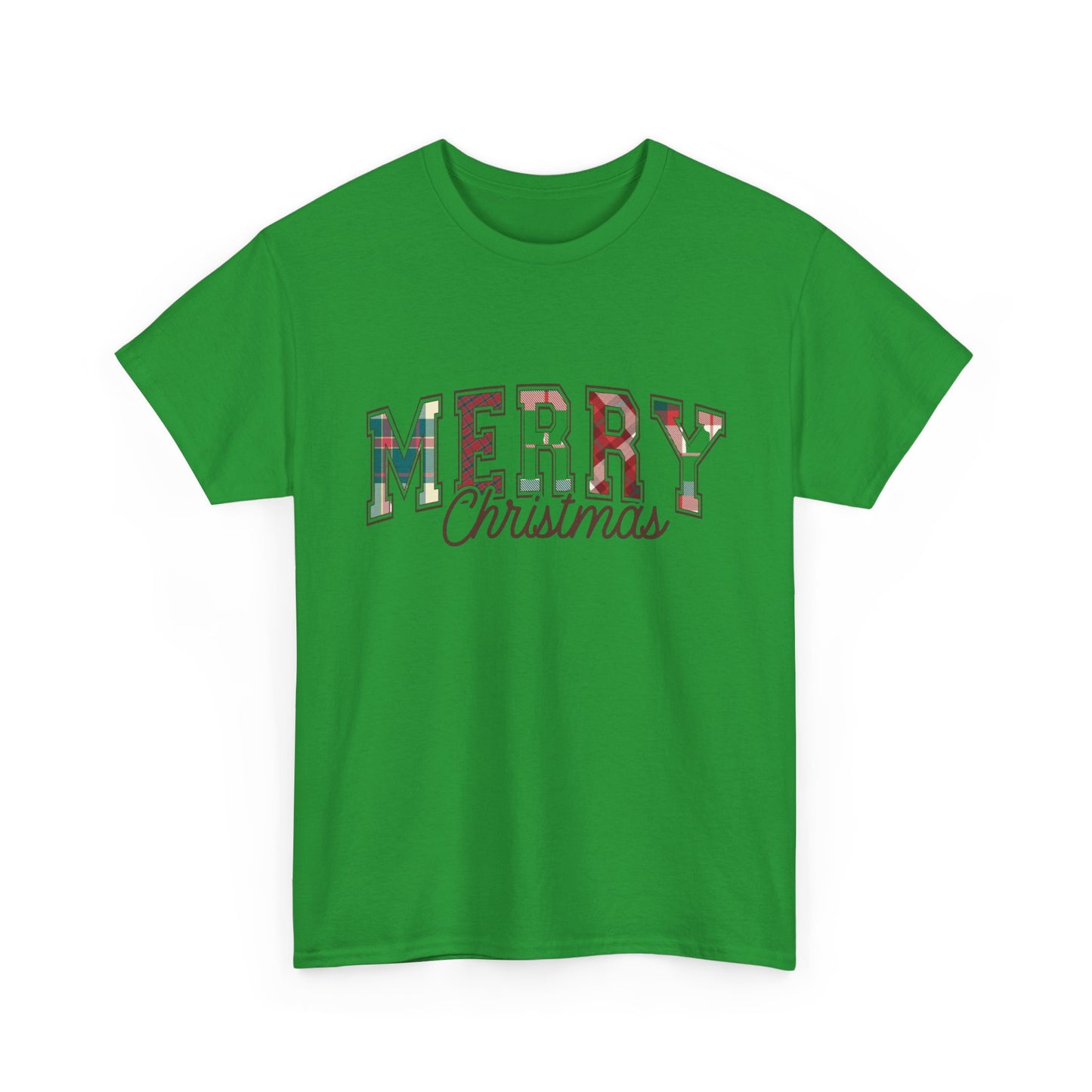 Merry Christmas Plaid Graphic T Shirt NEW Unisex Heavy Cotton Tee