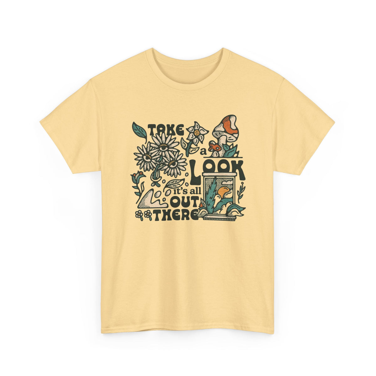 Take A Look Outside Graphic T Shirt Men's Retro Heavy Cotton Tee
