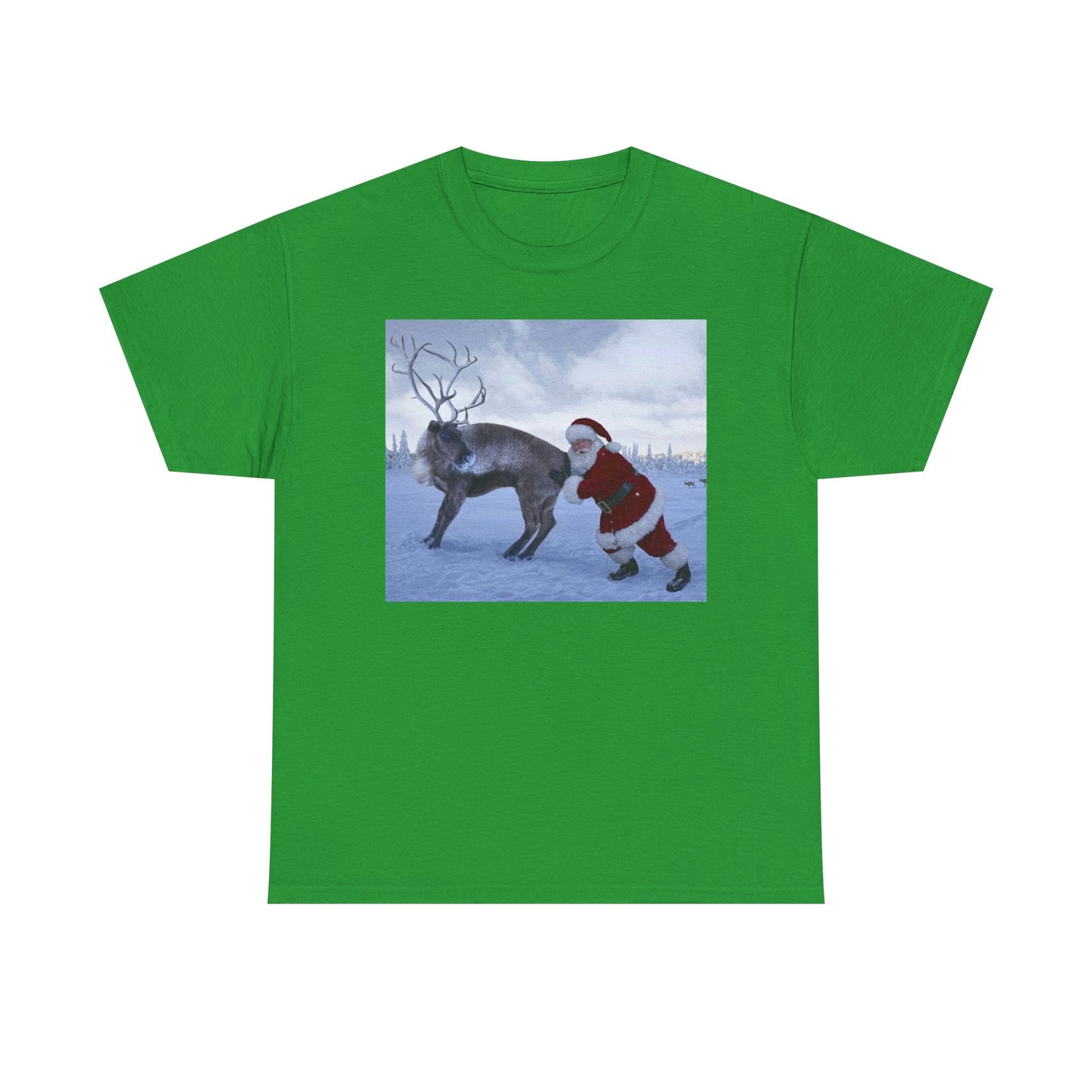 Santa's Reindeer Funny T Shirt Retro Christmas Unisex Heavy Cotton Tee