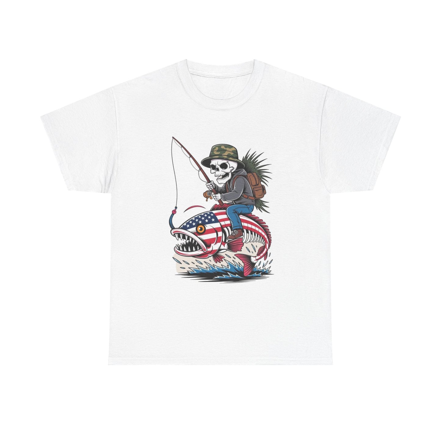 American Flag Fishing Unisex Heavy Cotton Tee