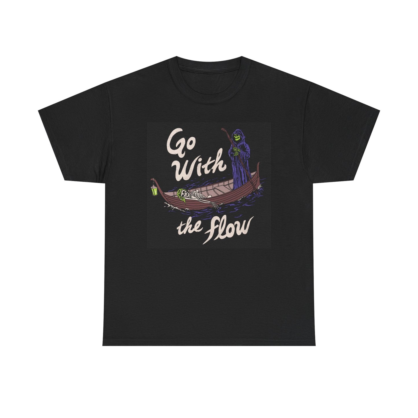 Just Go With The Flow Grim Reaper Graphic T Shirt NEW Cotton Tee Gift