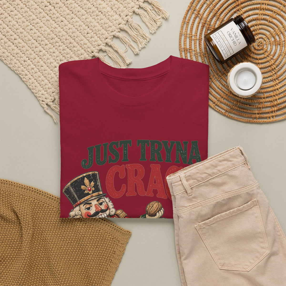 Just Tryna Crack Nutcracker T-Shirt Funny Christmas Holiday Tee Men's Graphic T Shirt