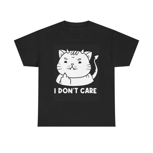 I Don't Care Cat Shirt Funny Kitten Middle Finger Comedy Unisex Heavy Cotton Tee