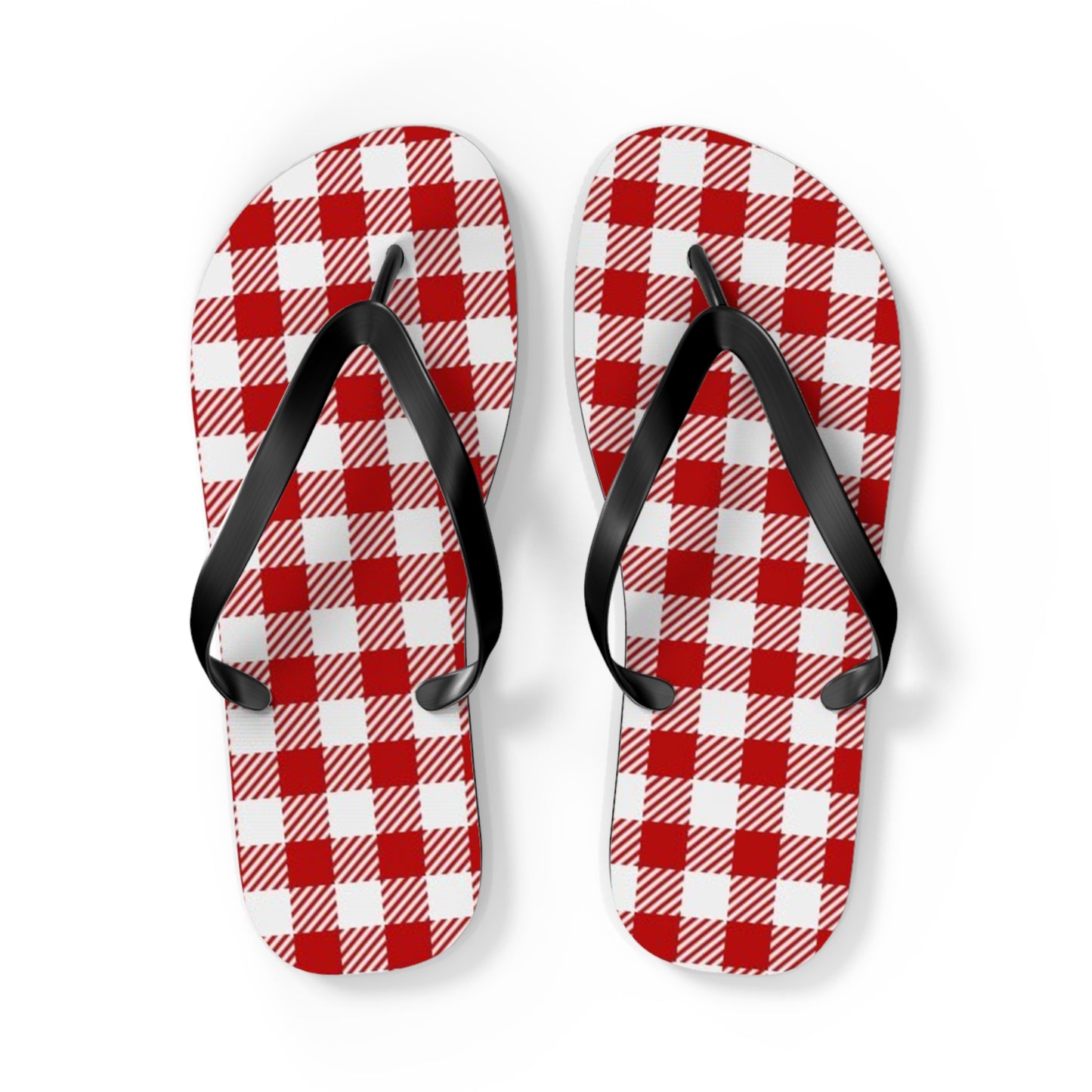 Red And White Checkered Sandals, Beach Shoes, Vacation Flip Flops, Pool Slides