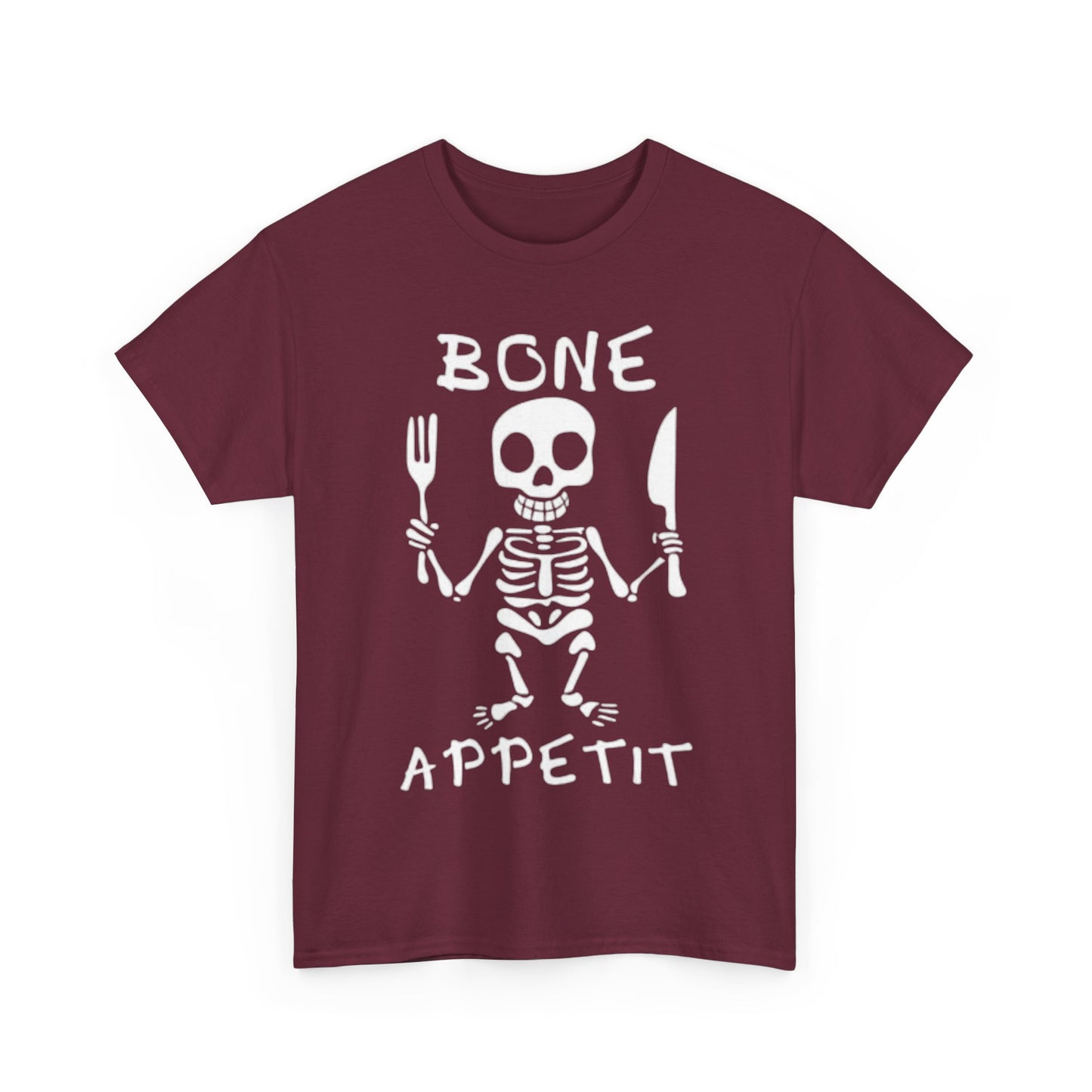 Bone Appetit Shirt Funny Comedy Jokes Skeleton Chef Sous Unisex Heavy Cotton Tee