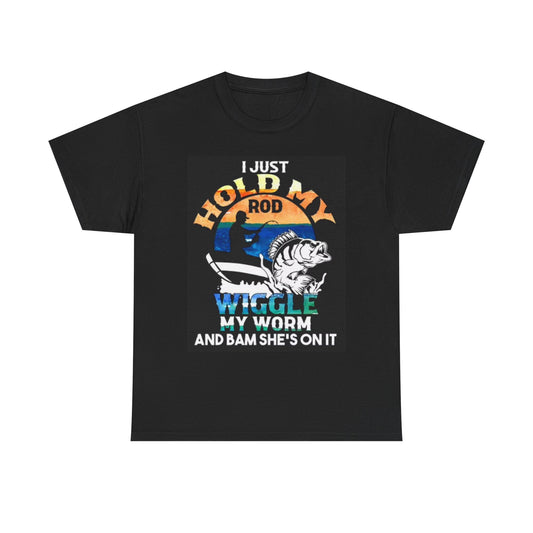 Hold My Rod Funny Graphic T Shirt Bass Fishing Boating Unisex Heavy Cotton Tee
