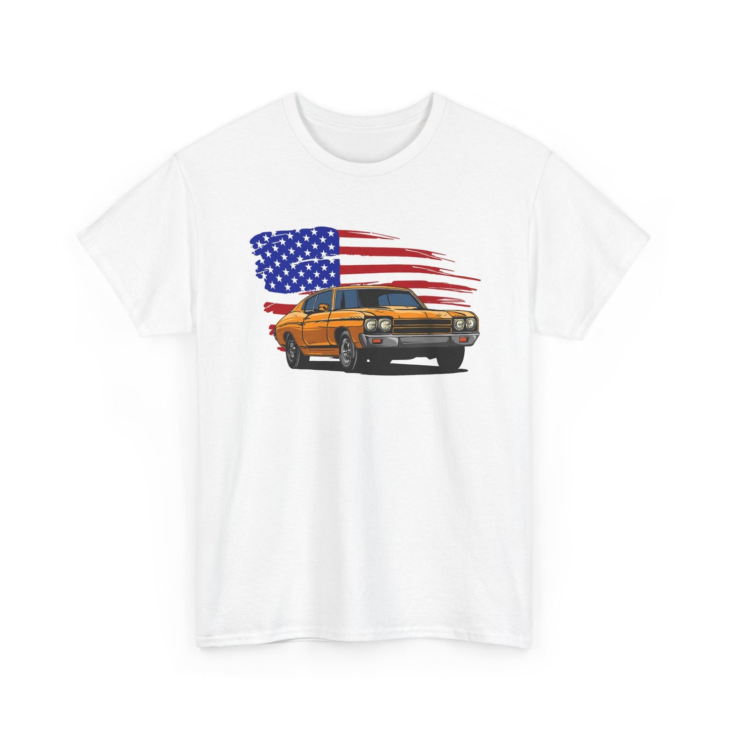 Chevelle SS T Shirt Retro American Flag Graphic Chevy Unisex Heavy Cotton Tee