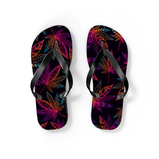 WAVES And SUN Co Sandals Weed Leaf - Flip Flops -Slides Summer Beach BRAND NEW