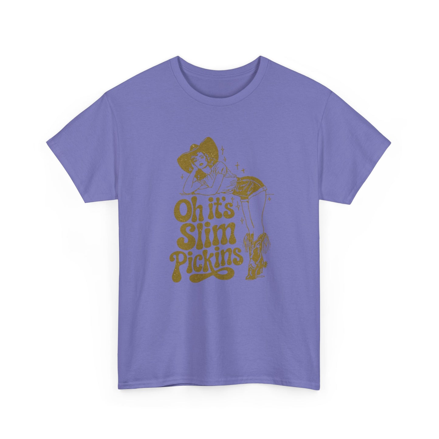 Slim Pickings Funny Cowgirl Western Graphic T Shirt Unisex Heavy Cotton Tee
