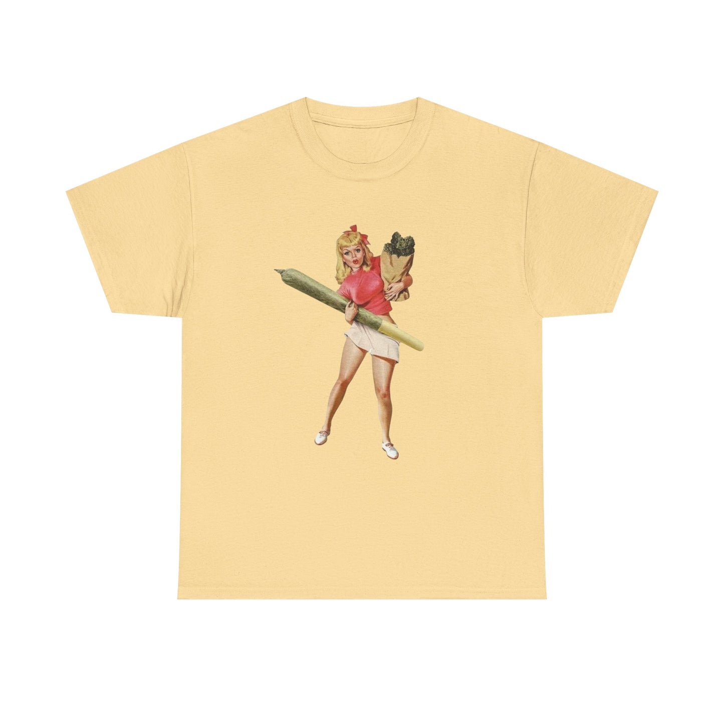 Weed And Groceries Model Pinup Graphic T-Shirt Womens Comfy Cotton Tee NEW