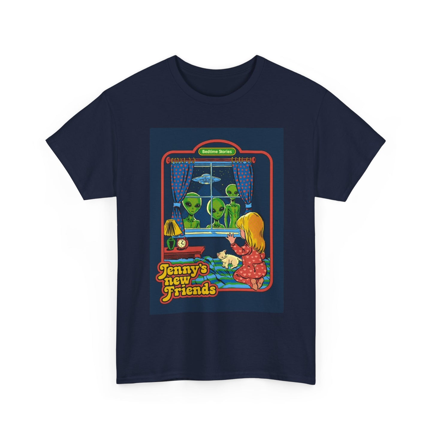 Funny Alien Landing Tshirt 80s Comedy Vibes kids Unisex Heavy Cotton Tee