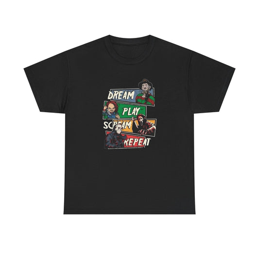 Dream Play Scream Repeat Graphic T Shirt Unisex Heavy Cotton Tee