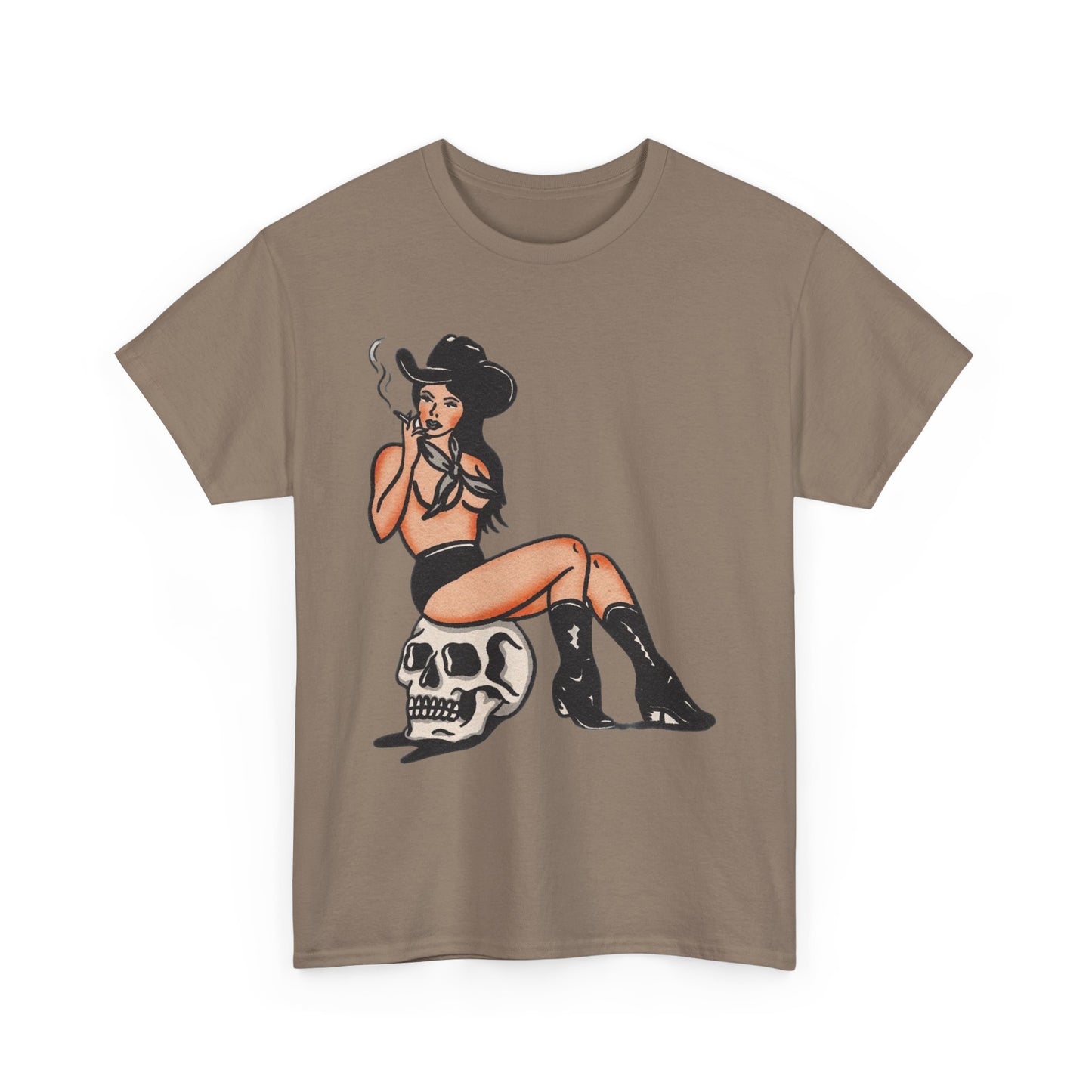 Smoking Cowgirl Pinup Graphic T Shirt Unisex Heavy Cotton Tee GIFT NEW