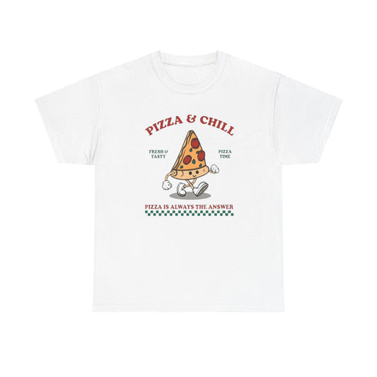 Pizza And Chill Graphic T Shirt Pizza Party Unisex Heavy Cotton Tee
