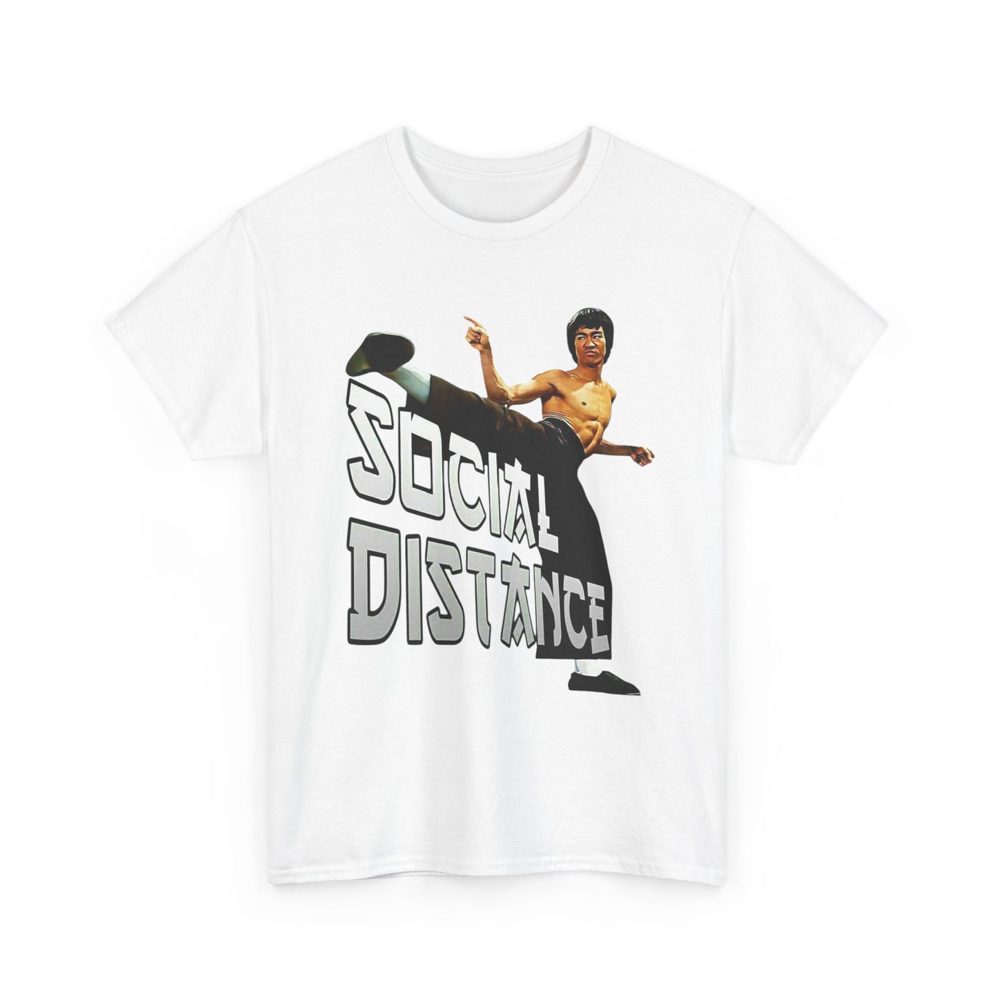 Social Distance Graphic T Shirt Funny Bruce Lee Karate Unisex Heavy Cotton Tee