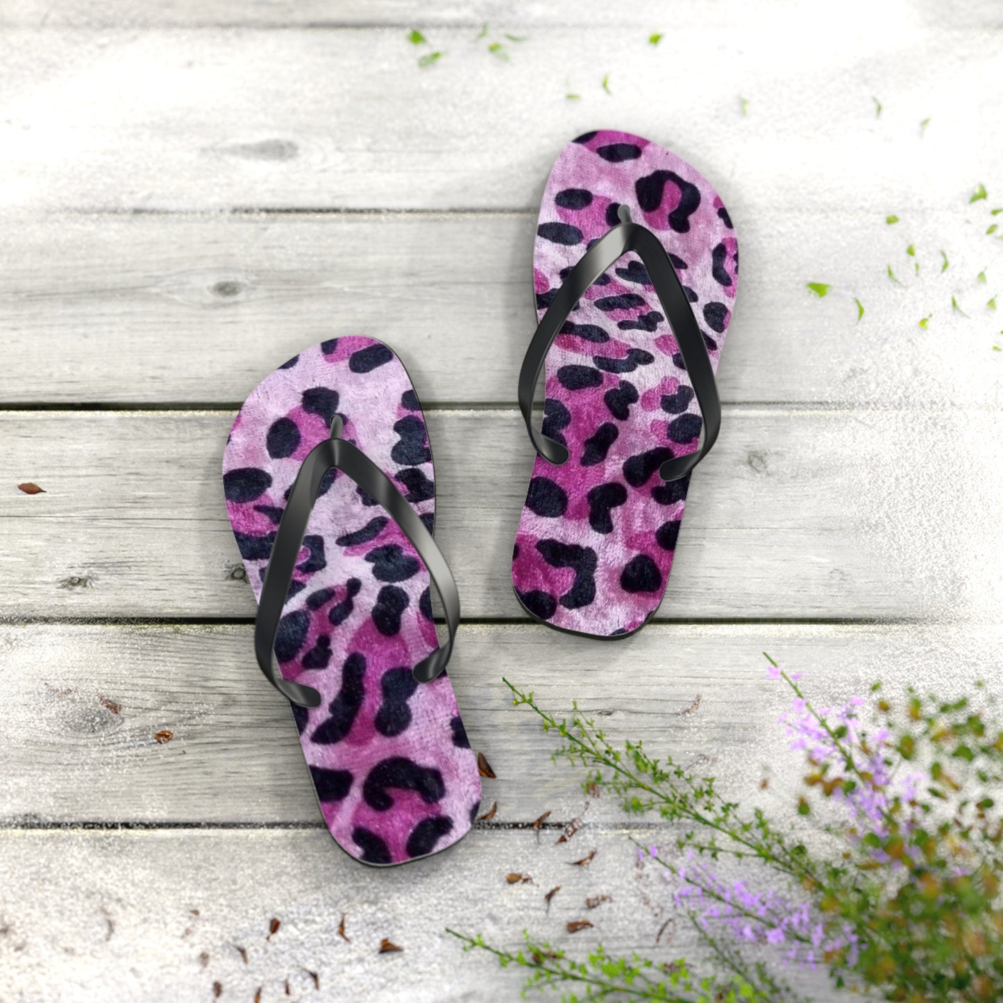 Pink Leopard Beach Sandals, Slides for Summer, Flip Flops, Water Resistant