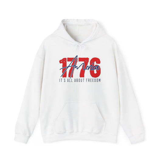 1776 All About Freedom USA Graphic Hoodie Heavy Blend Sweatshirt NEW