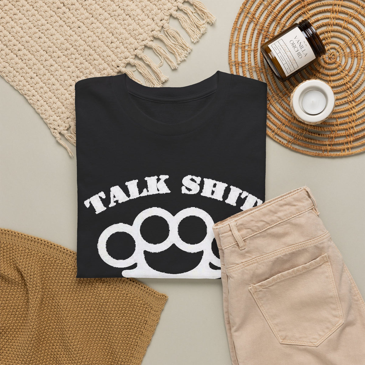 Talk Trash Get Hit Brass Knuckles Graphic T-Shirt Men's Tee