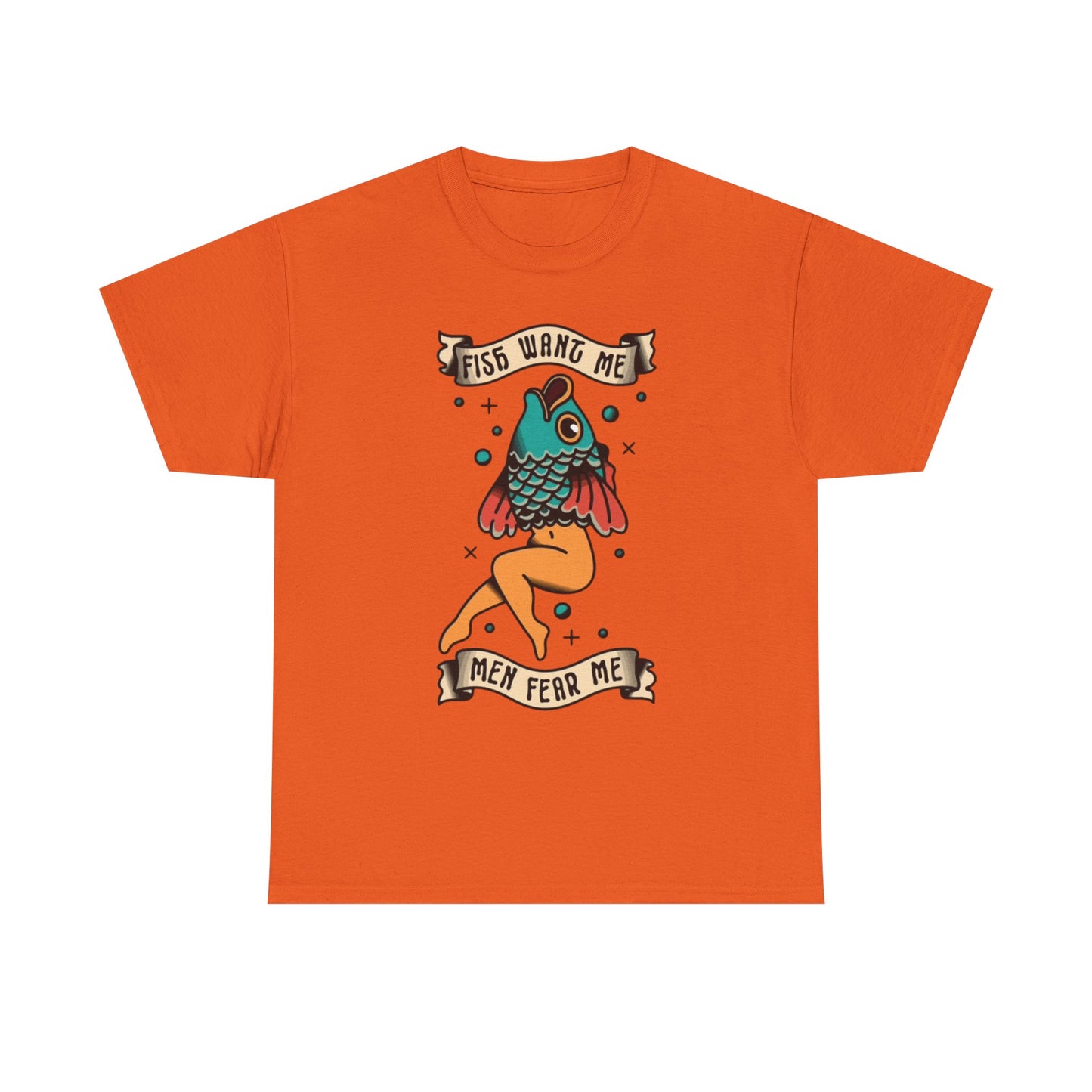 Sailor Jerry Fish T Shirt Funny Fear Tattoo Art Graphic Unisex Heavy Cotton Tee