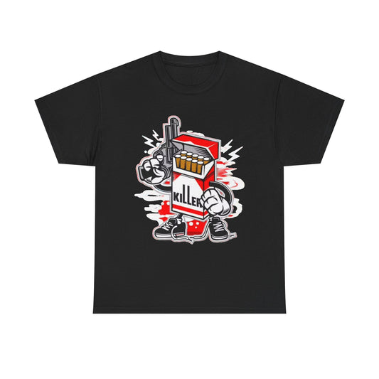Killer Cigarette Graphic T Shirt Funny Cartoon Character Unisex Heavy Cotton Tee