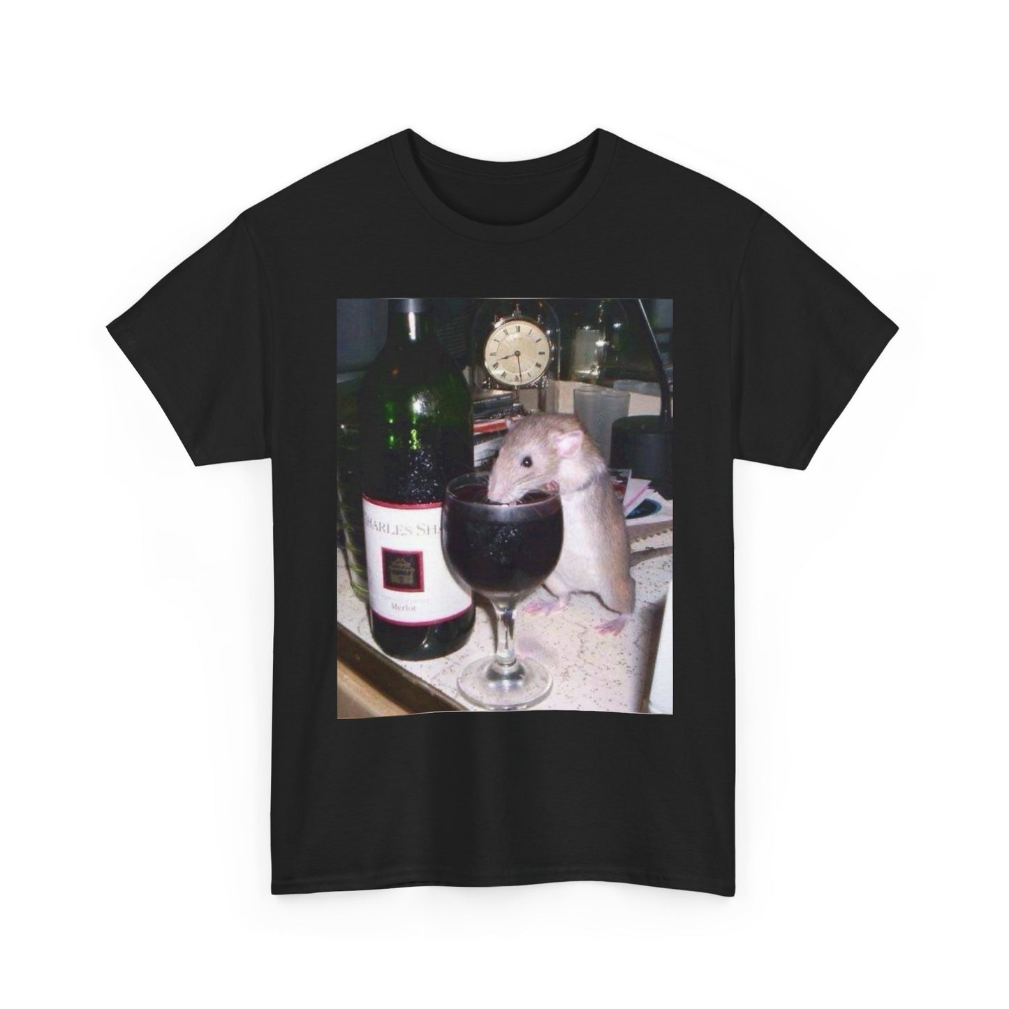 Rat Drinking Wine Funny Graphic T Shirt Unisex Heavy Cotton Tee BRAND NEW