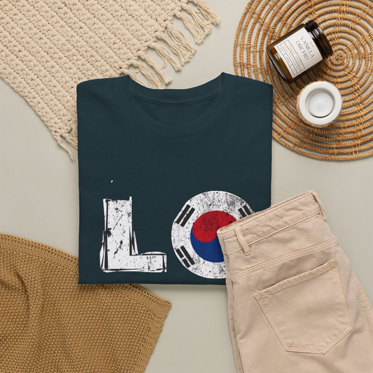 Love South Korea Graphic T Shirt Men's Heavy Cotton Tee