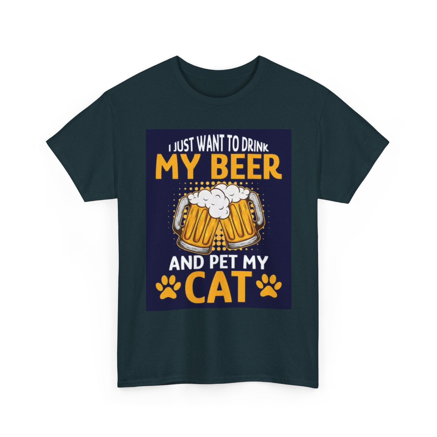Drinkin Beer With My Cat Funny Shirt Jokes Humor Unisex Heavy Cotton Tee