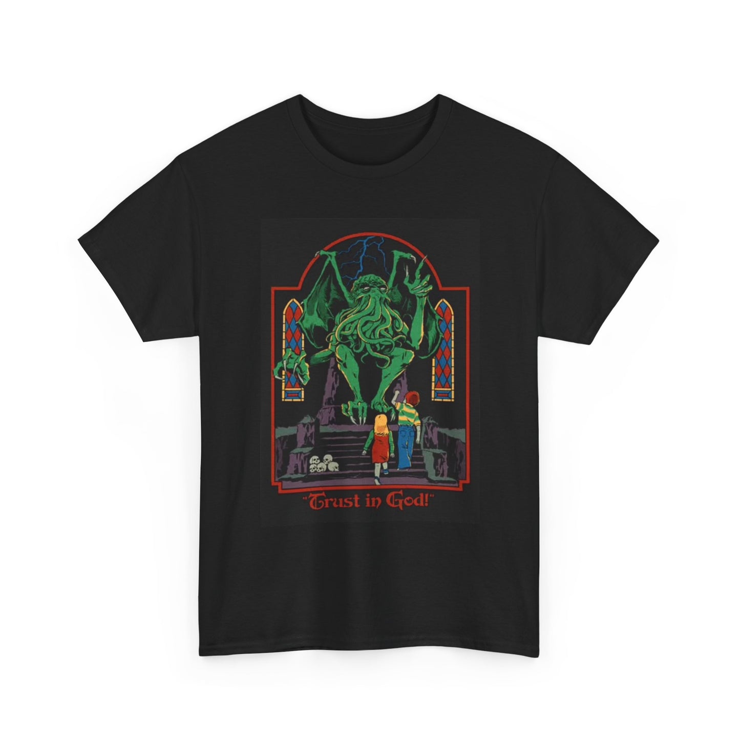 Trust In God Graphic T Shirt Funny 70s ART Poster Unisex Heavy Cotton Tee