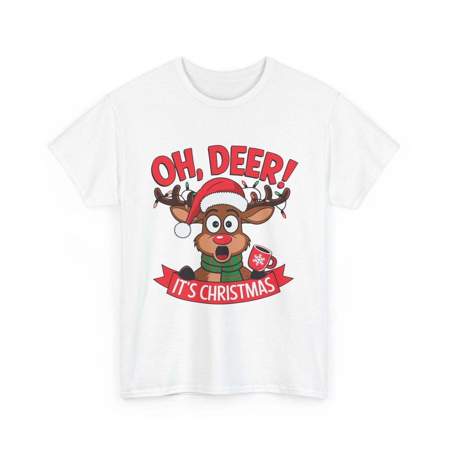 Oh Deer Its Christmas Graphic T Shirt NEW Unisex Heavy Cotton Tee