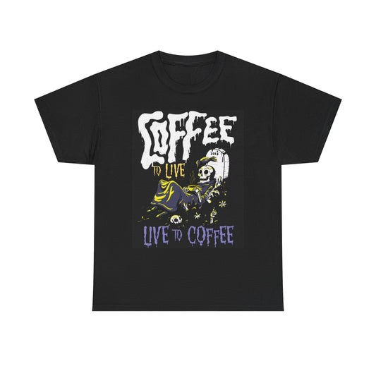 Coffee Skeleton Unisex Tee, Funny Graphic T-Shirt for Halloween, Spooky Shirt,