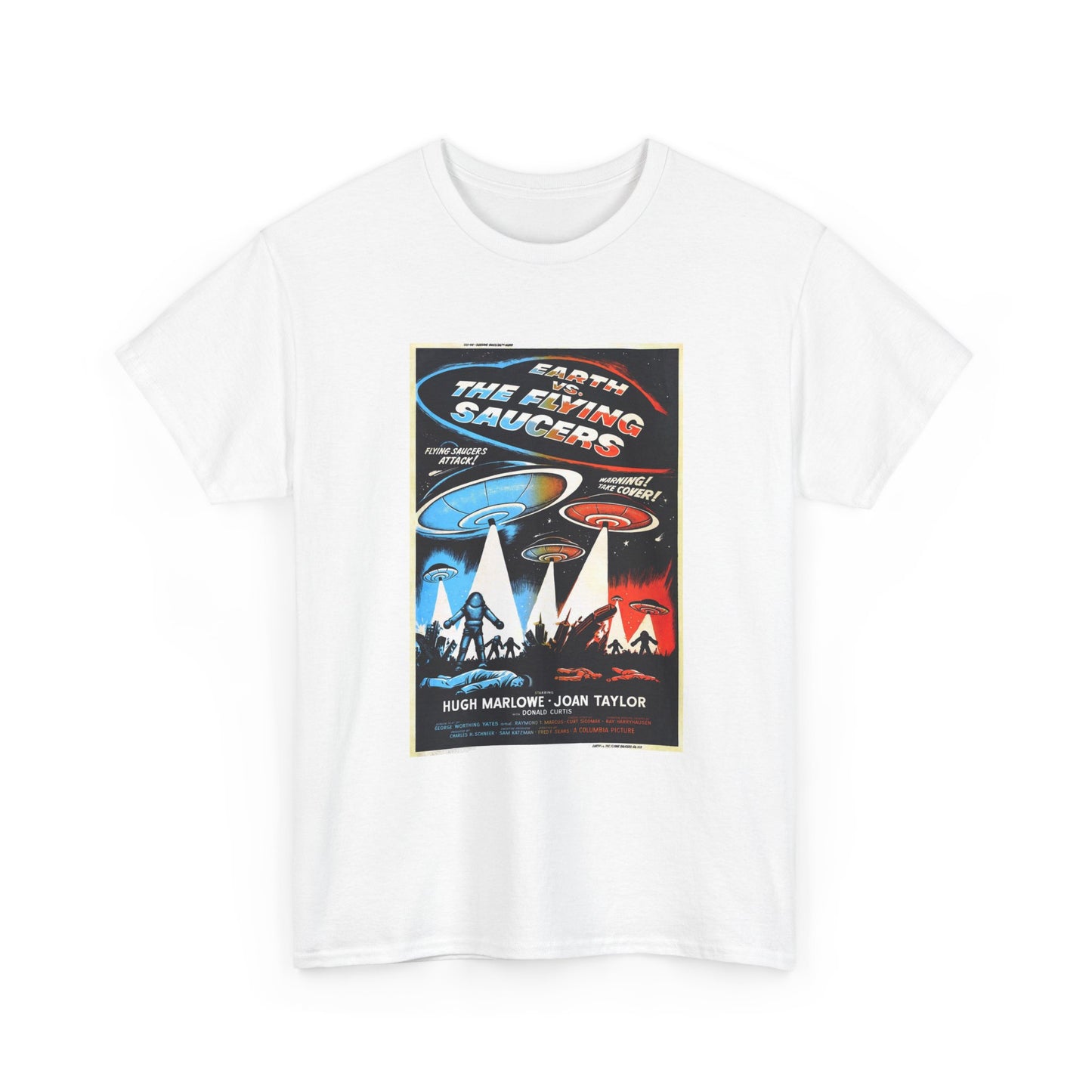 Earth vs Flying Saucers Tshirt Vintage Movie Poster Unisex Heavy Cotton Tee