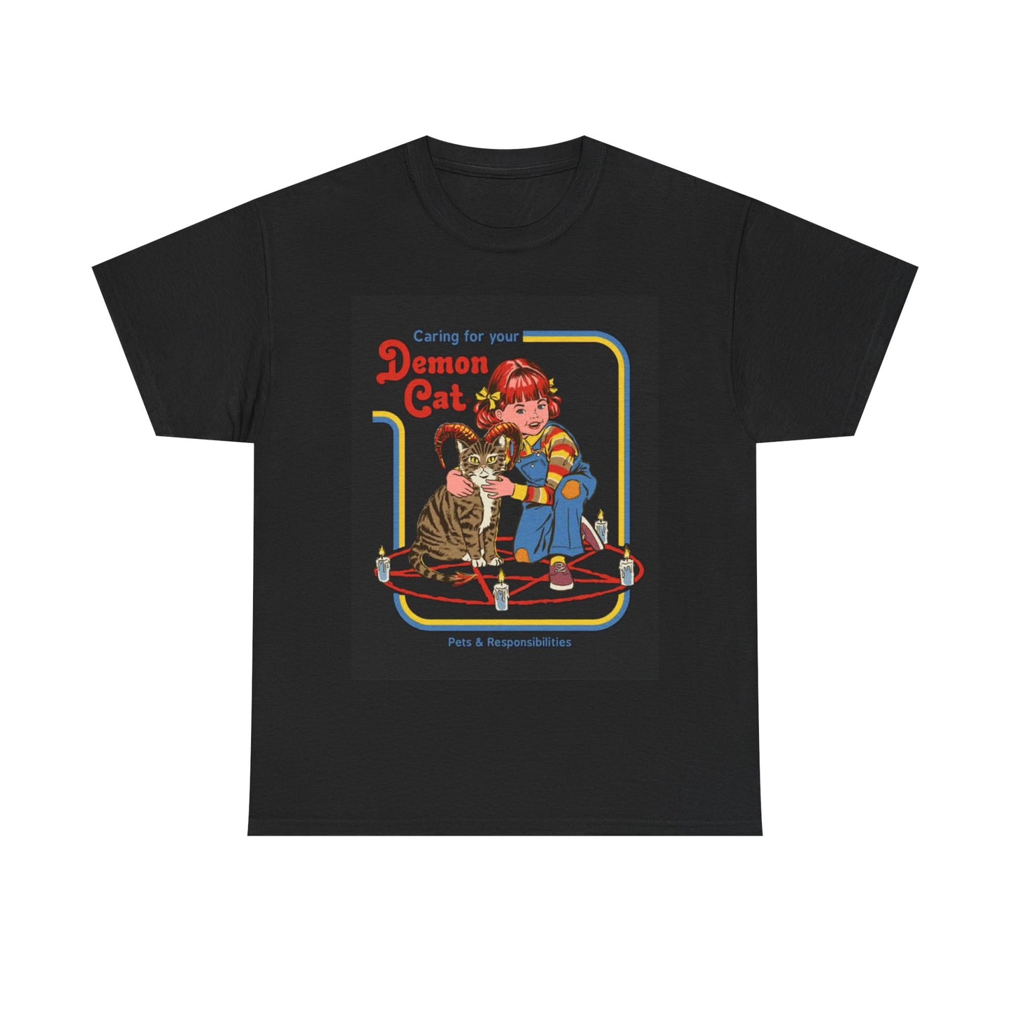 Demon Cat TShirt Funny Kitten Meme 80s Graphic Unisex Heavy Cotton Tee
