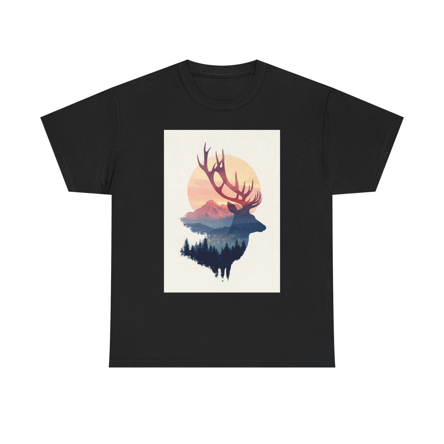 Deer Sunset Retro T Shirt Outdoors Hunting Unisex Heavy Cotton Tee