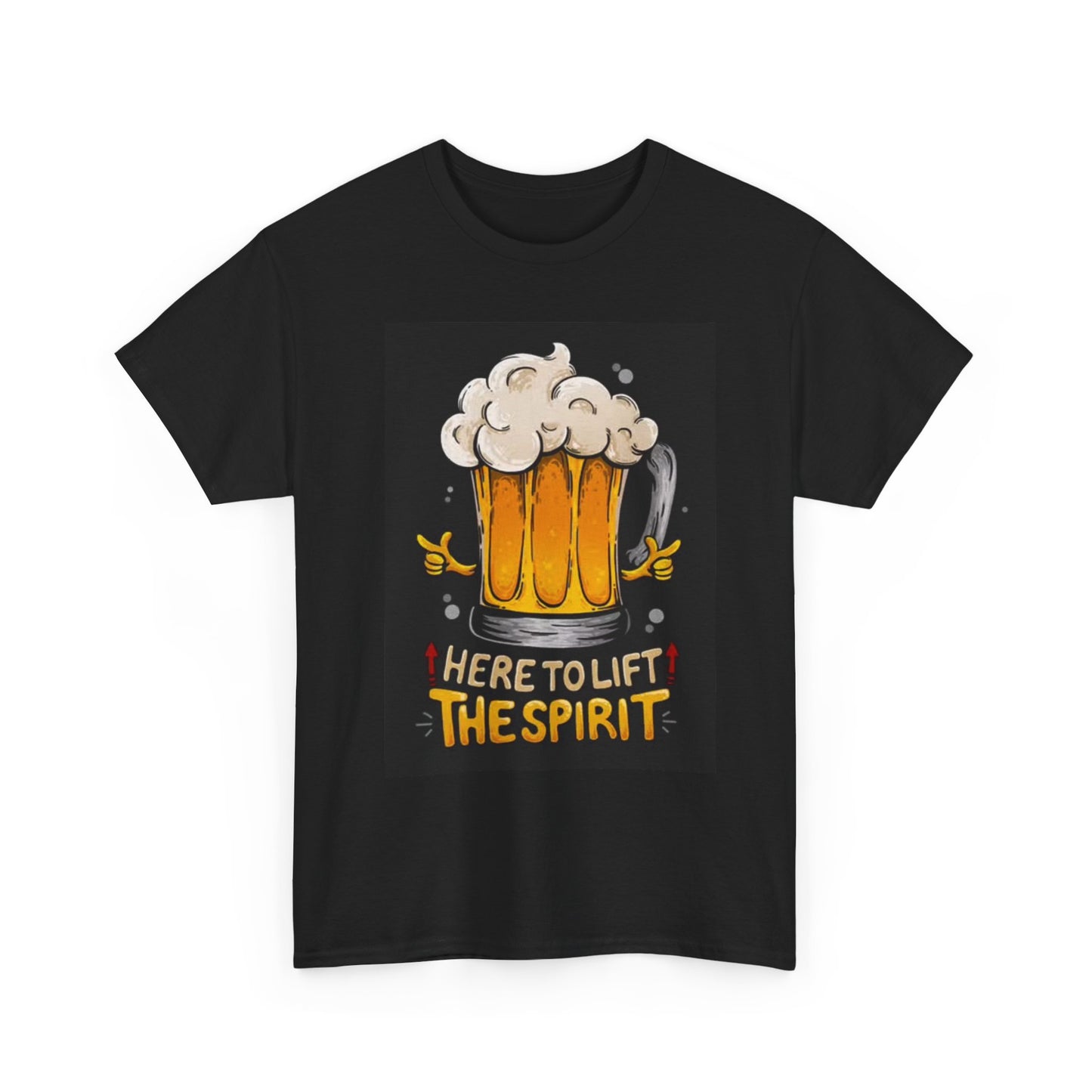 Here To Lift The Spirit Graphic T Shirt Funny Beer Mug Unisex Heavy Cotton Tee