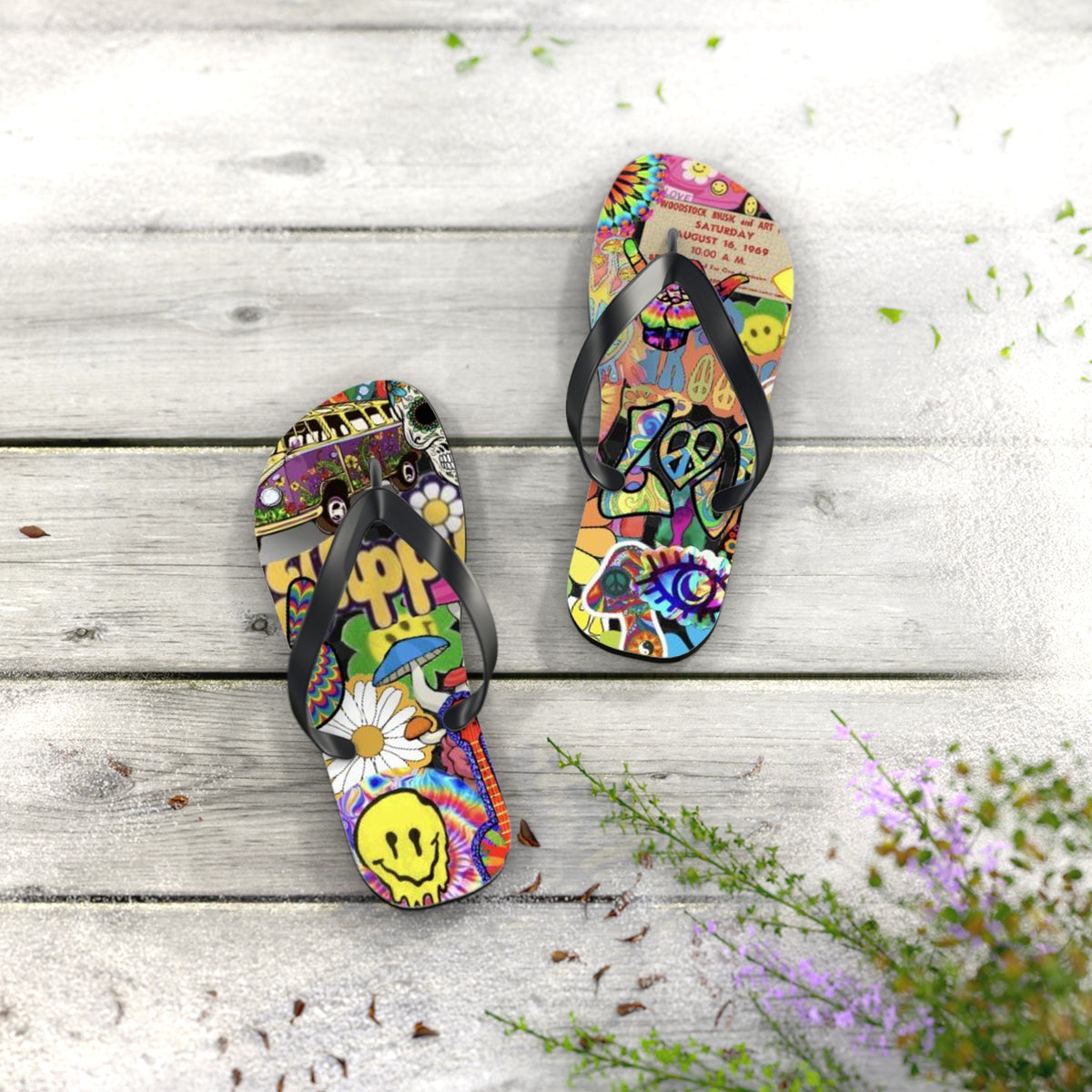 Hippy Trippy Vibes Beach Sandals, Slides for Summer, Flip Flops, Water Resistant