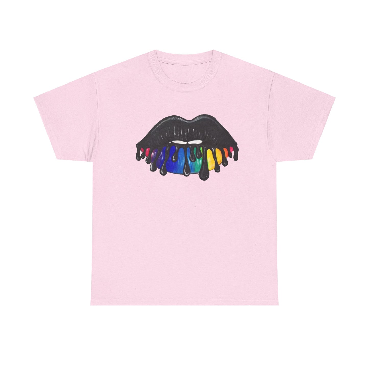 Rainbow Lips Tshirt Girly Tattoo cute womens kiss Unisex Heavy Cotton Tee