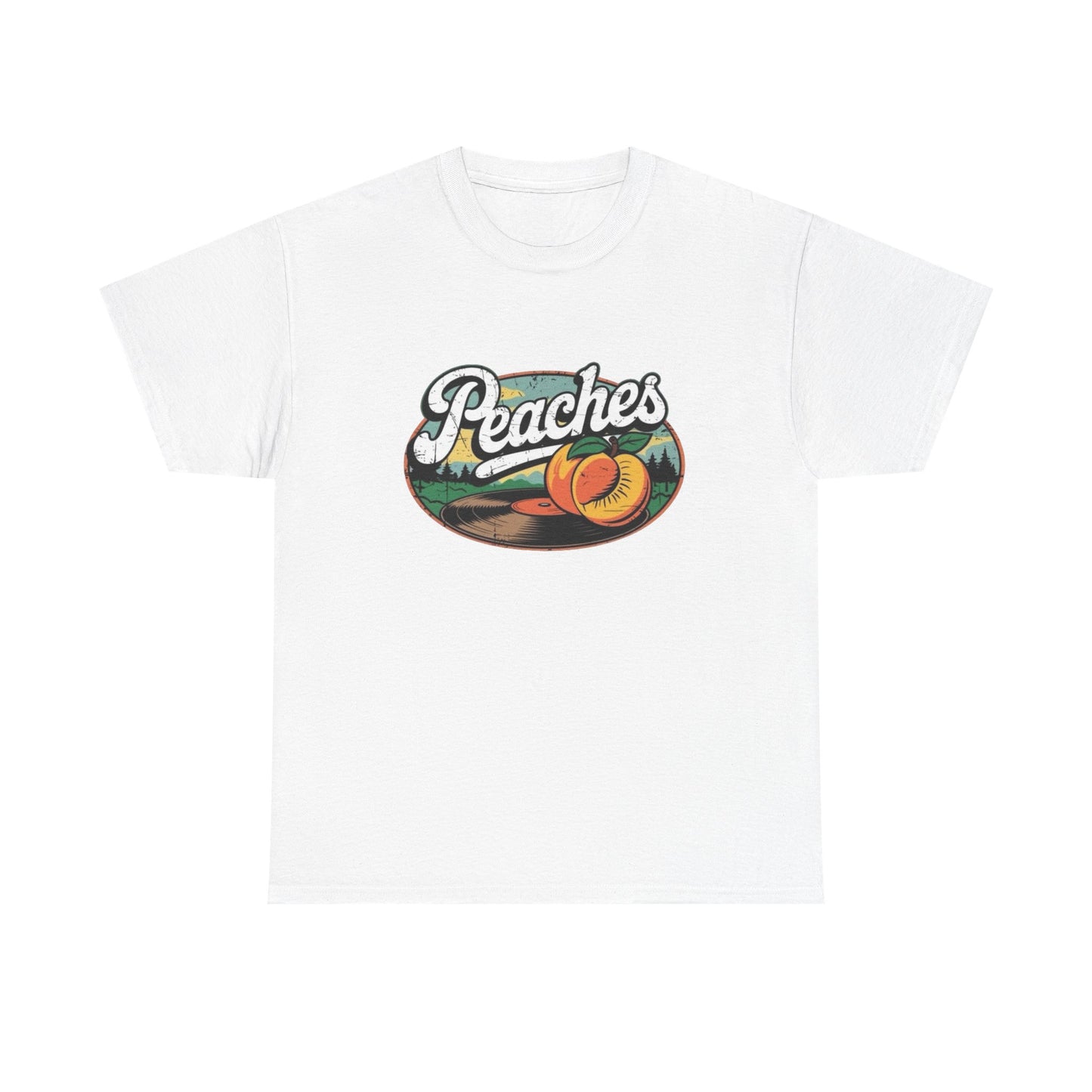 Peaches Retro Graphic T Shirt NEW Vintage Unisex Heavy Cotton Tee